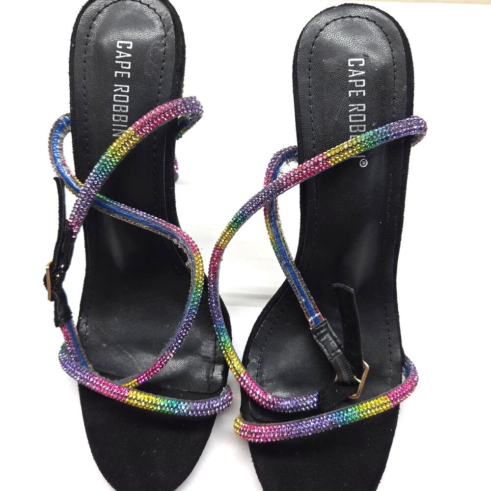 Cape Robbin Black Women's 4 inch High Heels Shoes Leg Wrap Beaded Misses